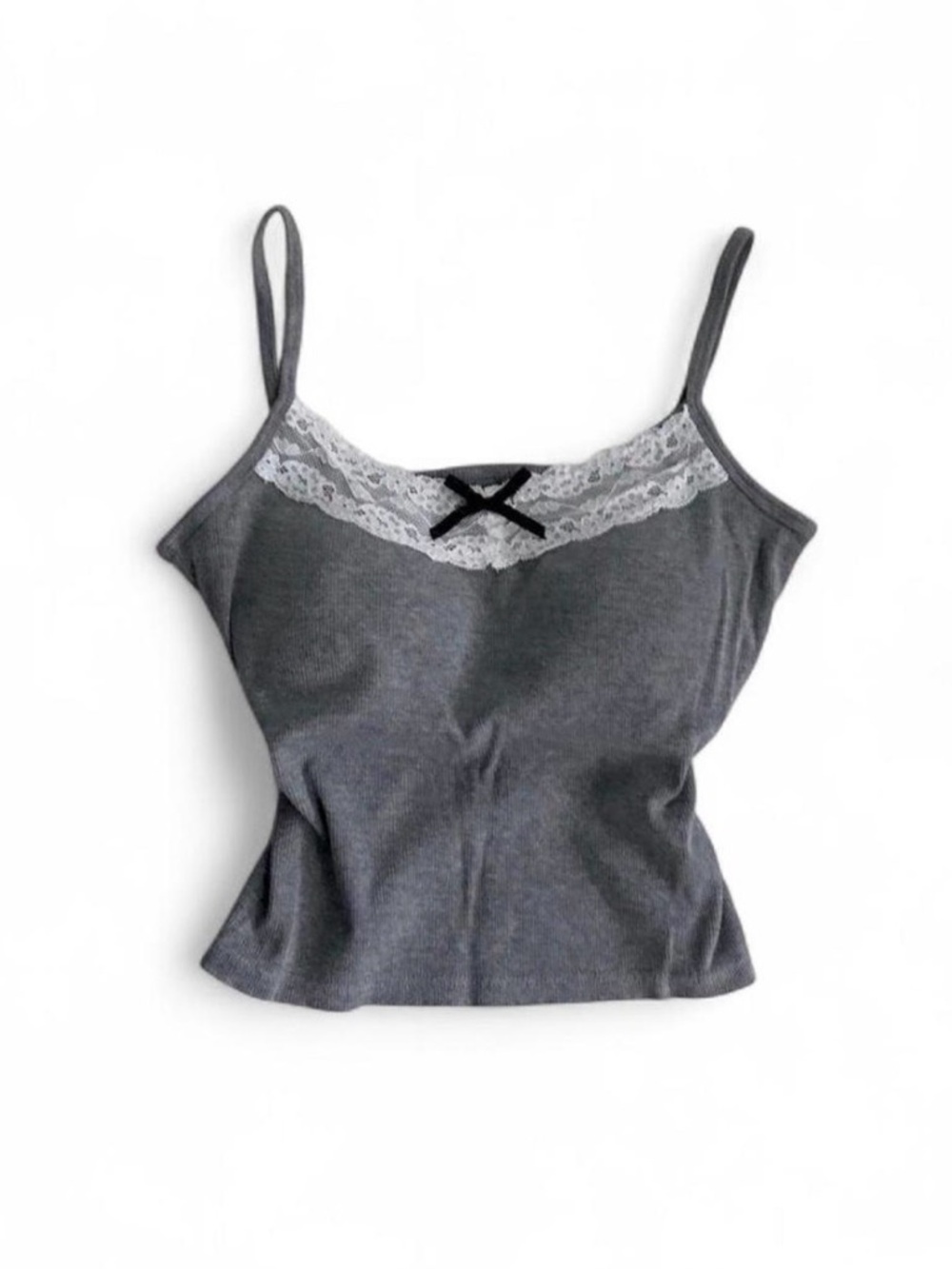coquette chinese brand lace trim cami top size M grey ꣑ৎ